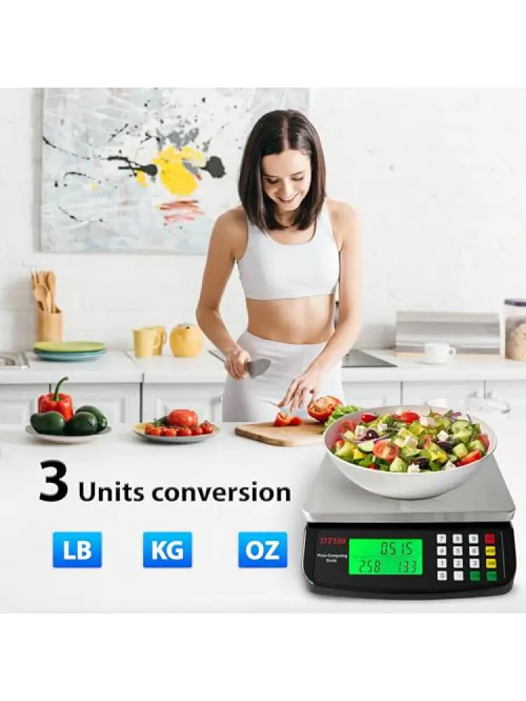 Large Digital Kitchen Scale 40kg/88lb Stainless Steel Price Computing Scale Counting Scale Deli Scale with LCD Display for Bakin