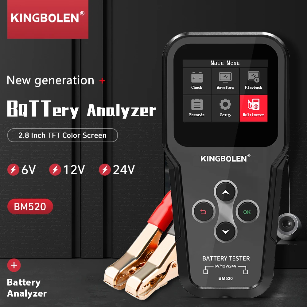 multi-languages new KINGBOLEN BM520 Battery Tester for Car 6v 12v 24v Batter Analyzer Multimeter Cranking Charging Ripple test