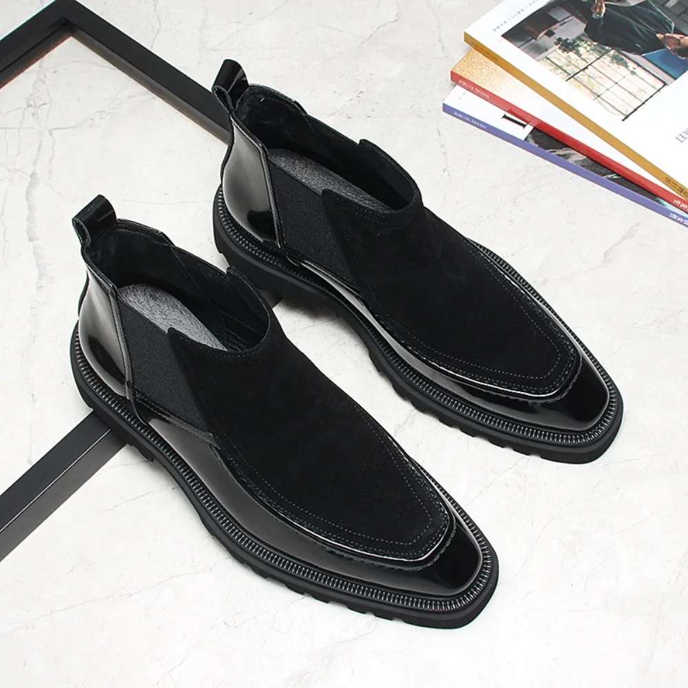 Men Elevator Shoes Platform Chelsea Boots 4cm Invisible Inner Increase Shoes Man Height Increasing Shoes Suede Leather Men Boots