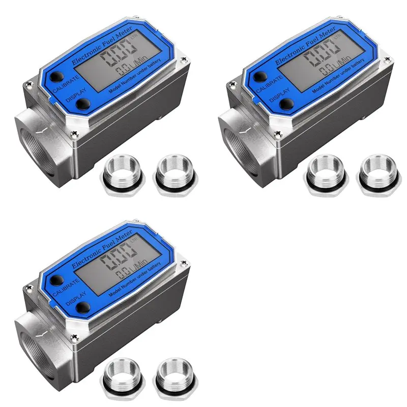 

F-T 3 комплекта 1-дюймовый расходомер топлива с адаптерами 3/4 дюйма, цифровой турбинный расходомер 2,5-31 галлонов в минуту с резьбой NPT