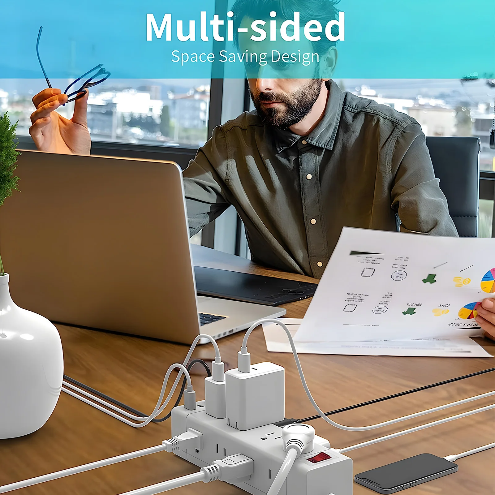 Prese Multiple ciabatta presa a 12 vie con porte USB spina americana cavo di prolunga elettrica spina piatta per montaggio a parete per l'home Office