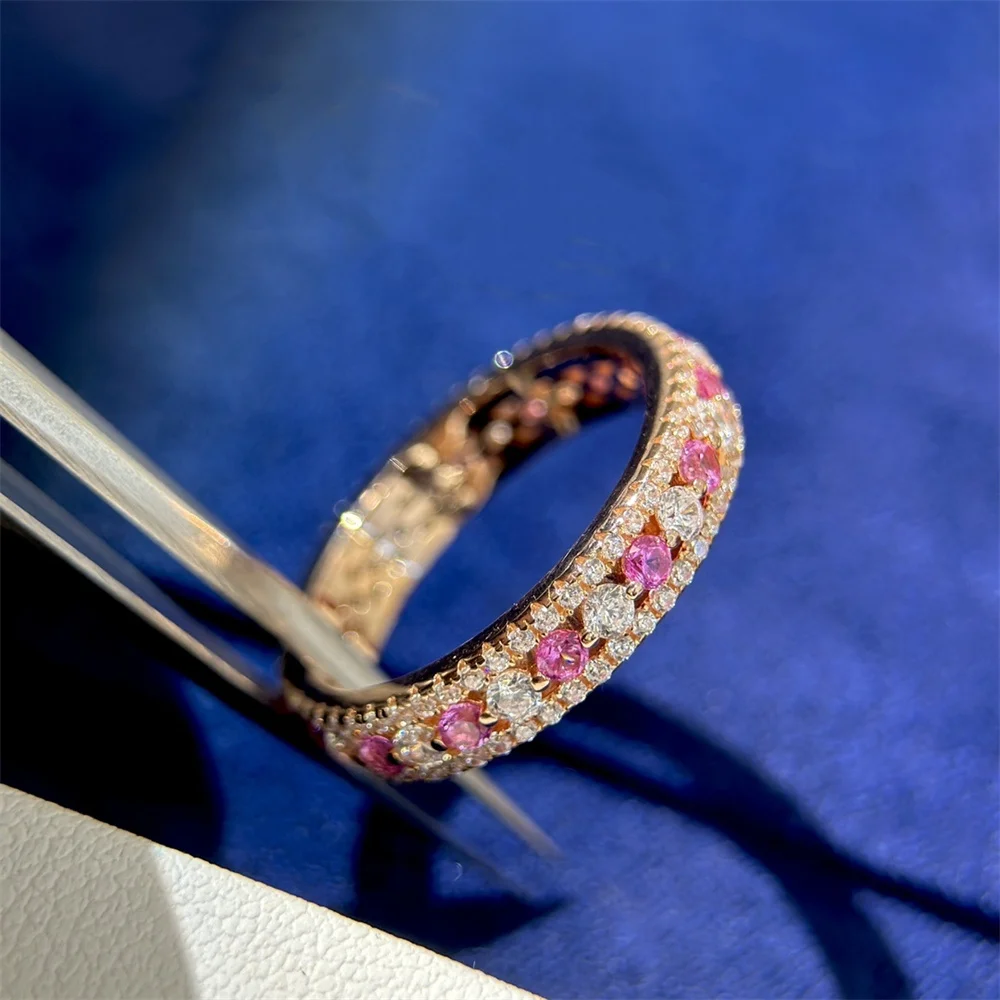 Pink Diamond Row Diamond Ring Retro Light Luxury Urban Style 2024 New Ring