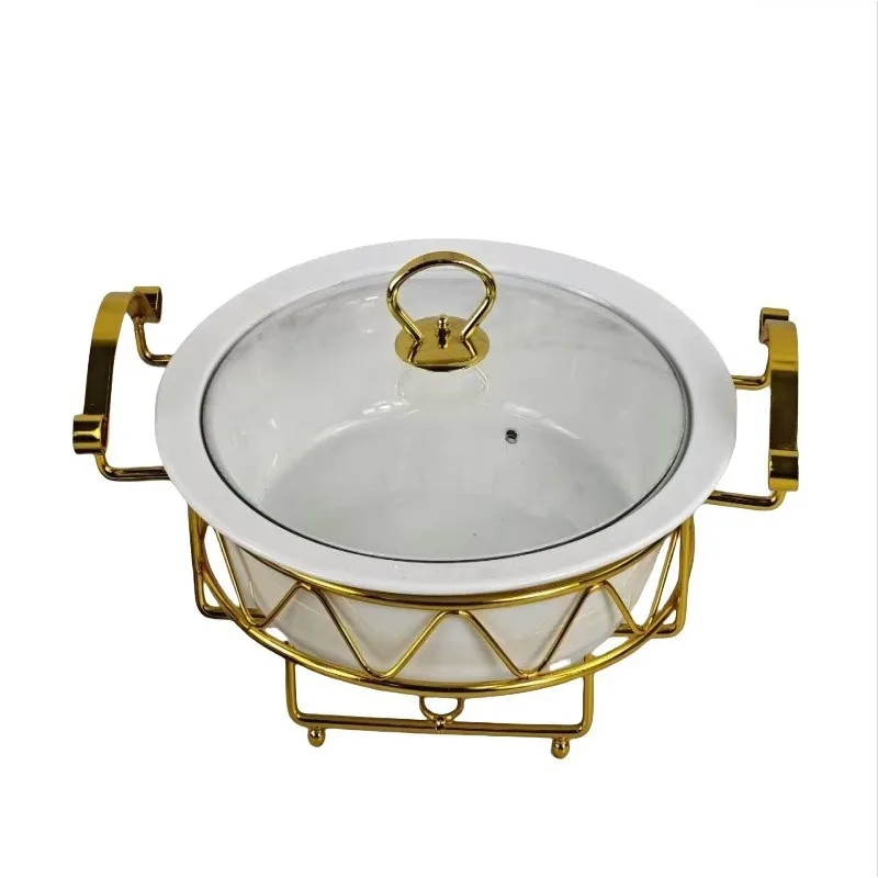 

Oval gold baking pan tableware light heat hotel dry soup pot hotel fire boiler