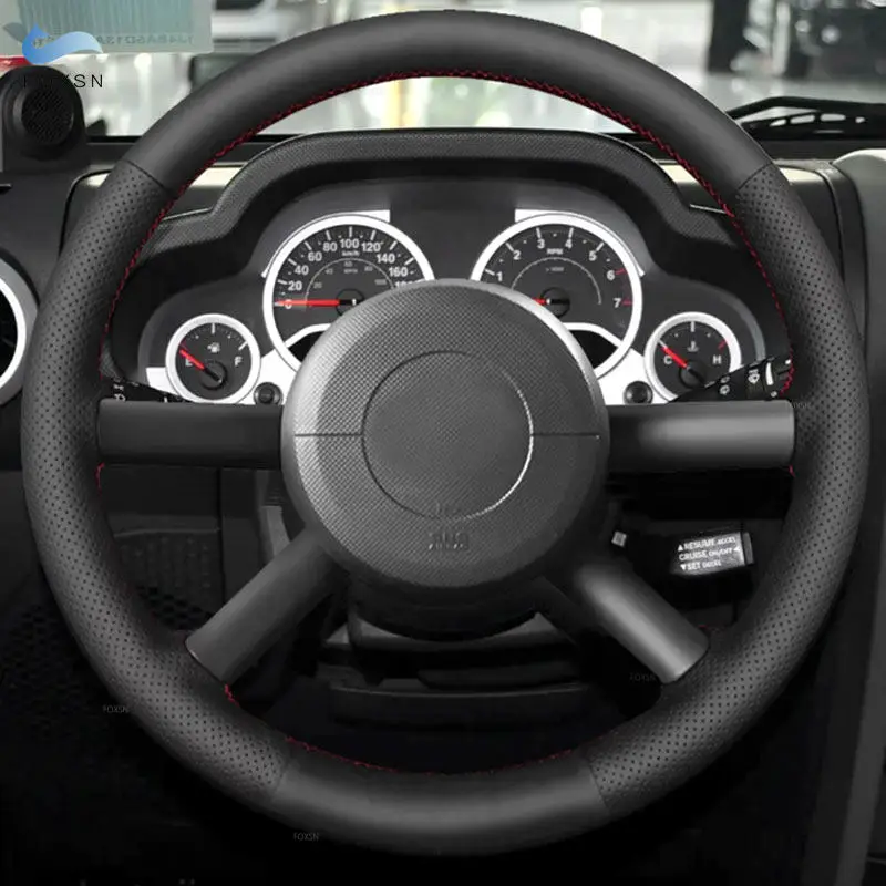 Car Inner Accessories Steering Wheel Cover For Jeep Wrangler (JK) 2007 2008 2009 2010 2011 Hand-stitched Perforated Leather Trim