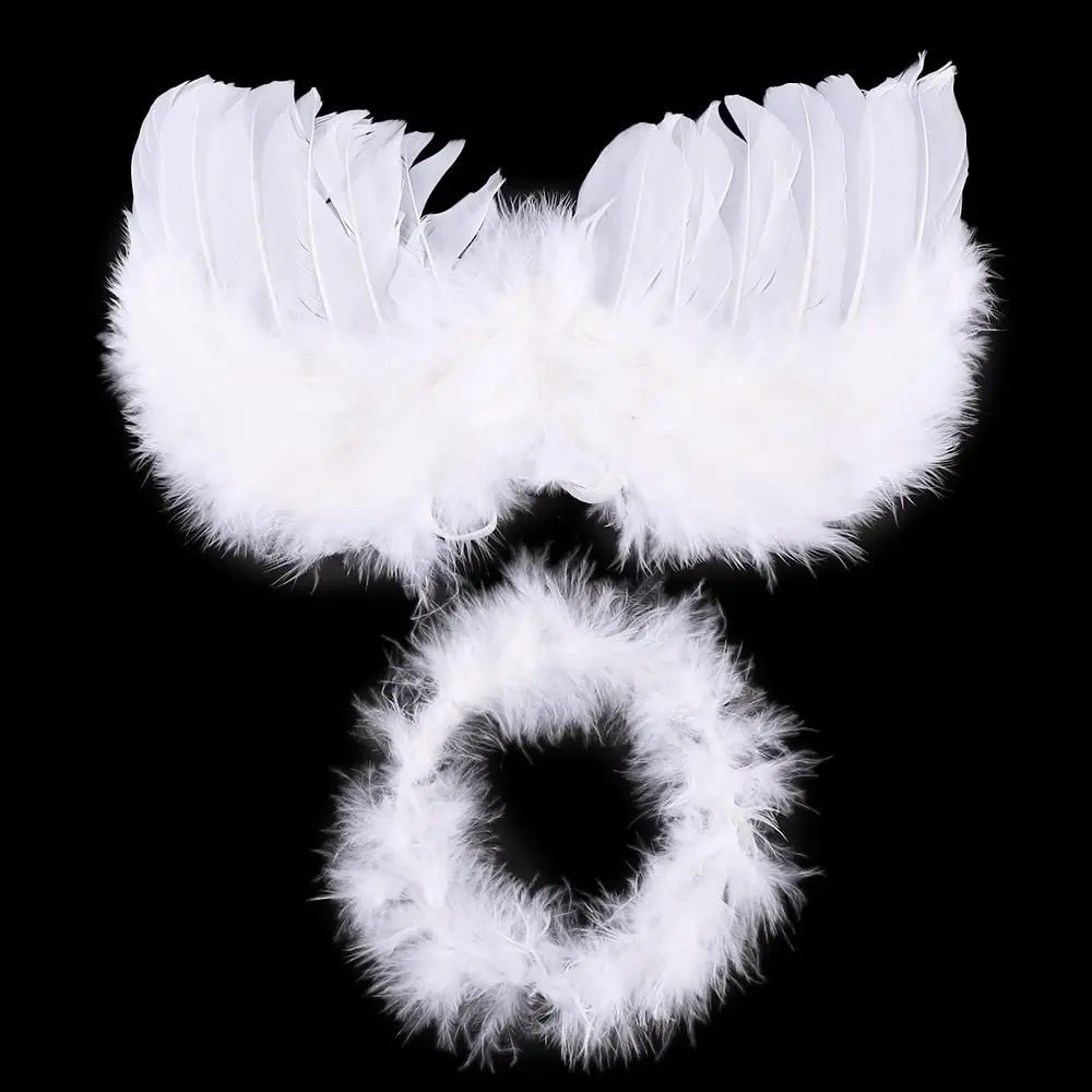 Newborn Baby Lovely White Feather Angel Wings Costume Photo Props Christmas Ornaments Stage Show Masquerade Party Decoration