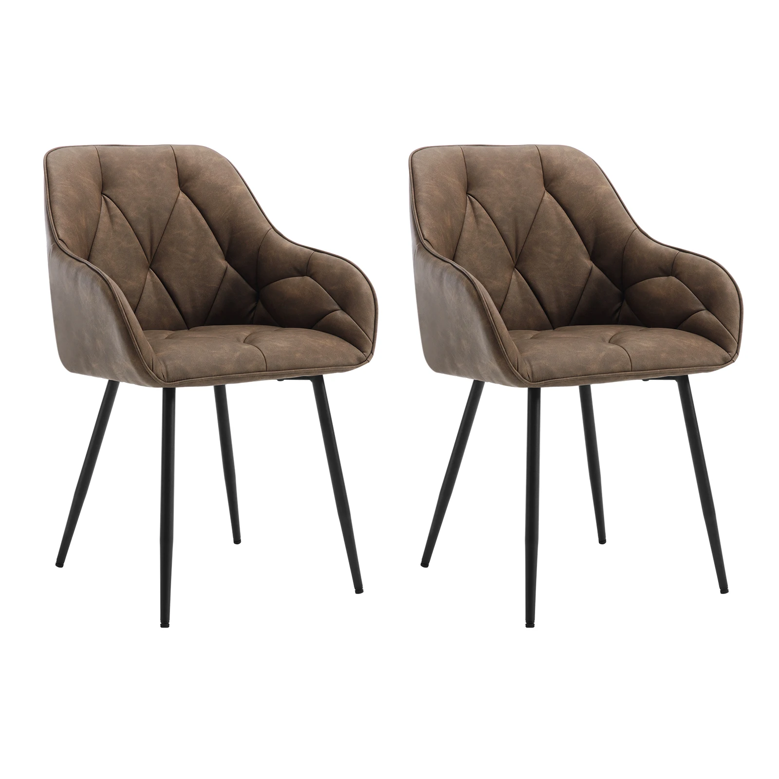 2 stks/set Eetkamerstoelen Gestoffeerde Keukenstoelen met Rugleuning Armleuningen Metalen Poten voor Kantoor Thuis Kaptafel Vrijetijdsstoel