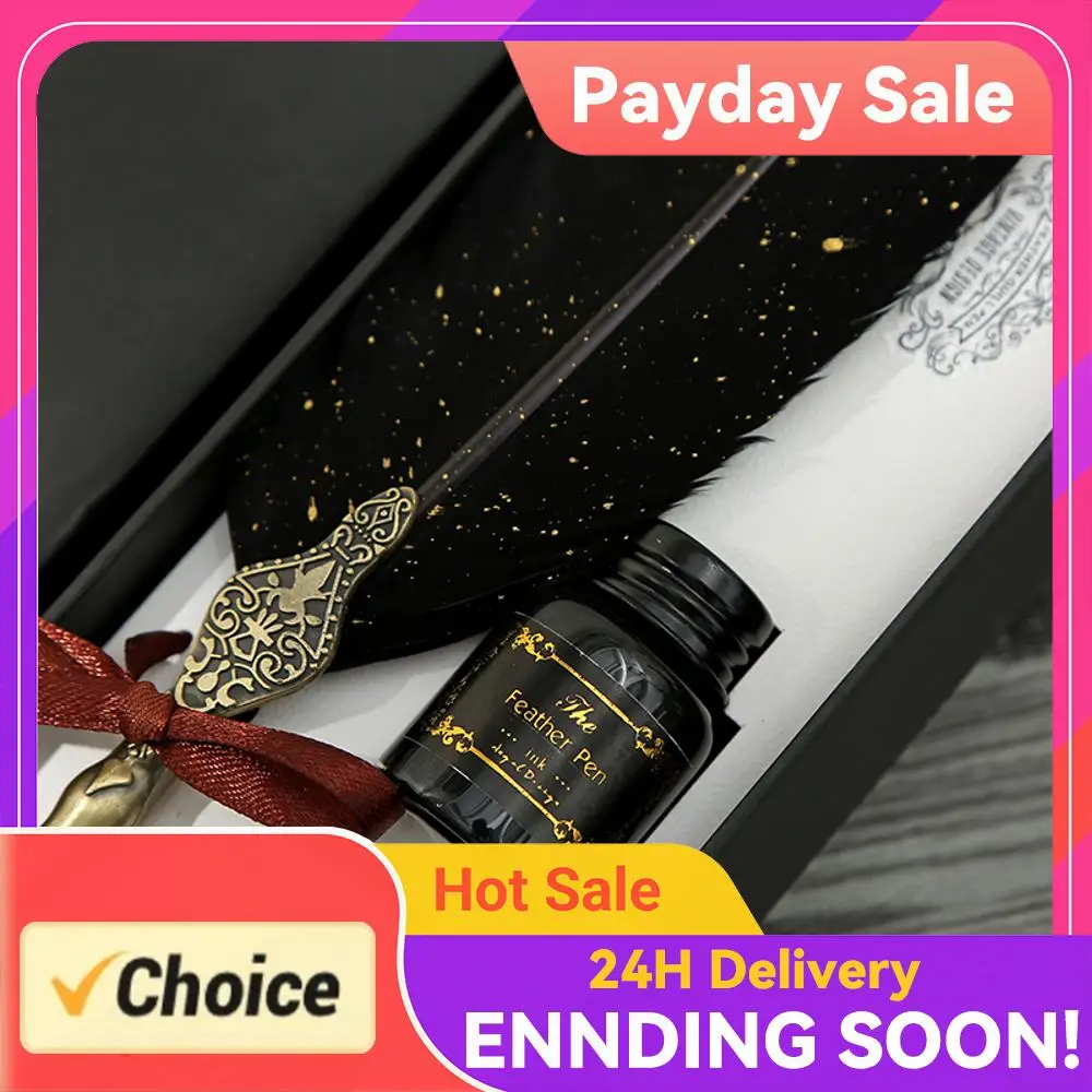 

Retro Calligraphy Feather Dip Pen with 2 Nib Quill Fountain Writing Stationery No Ink
