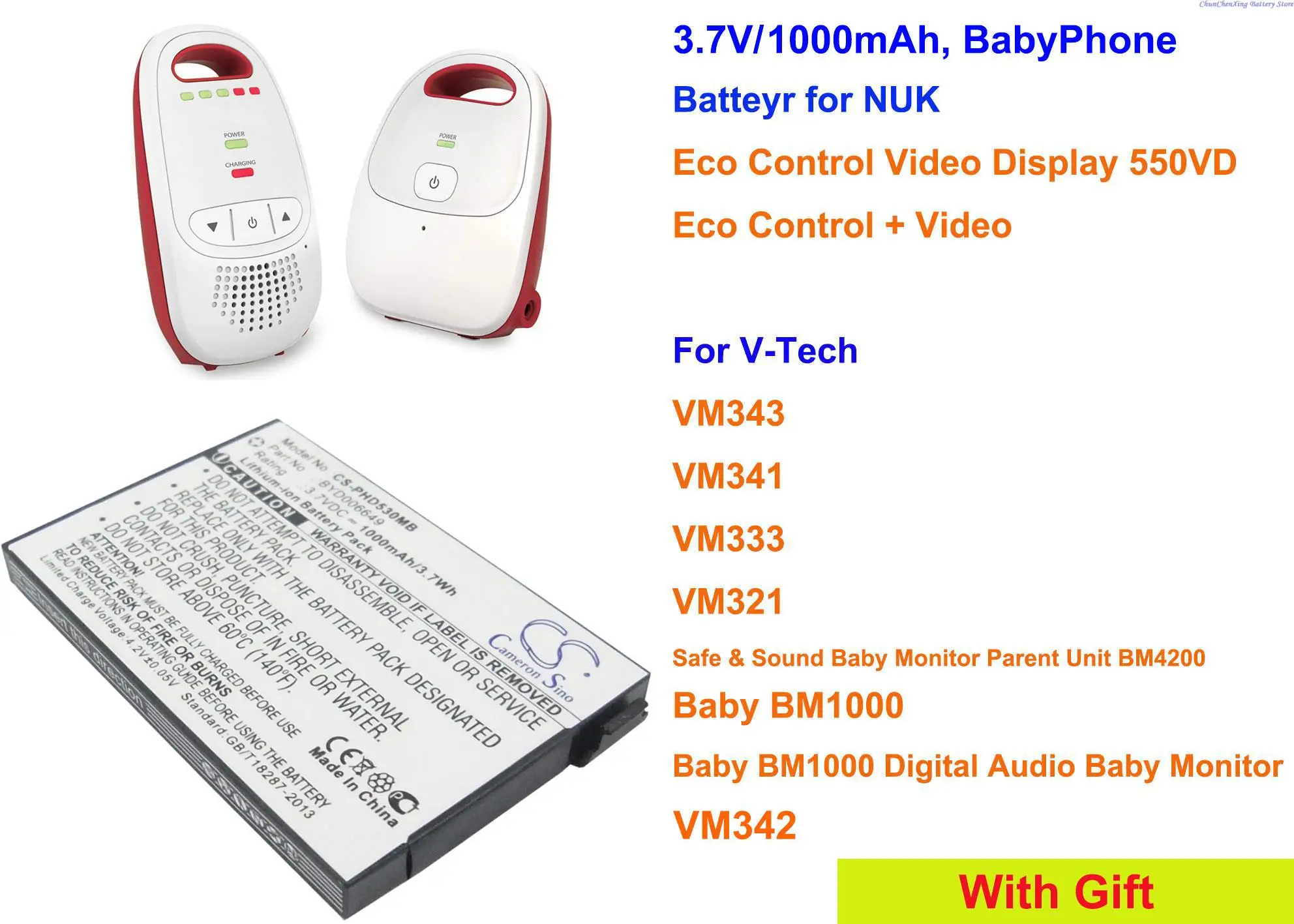 

Cameron Sino 1000mAh Battery BT298555 for V-Tech Baby BM1000, Safe & Sound Baby Monitor Pare, VM321, VM333, VM341, VM343, VM342
