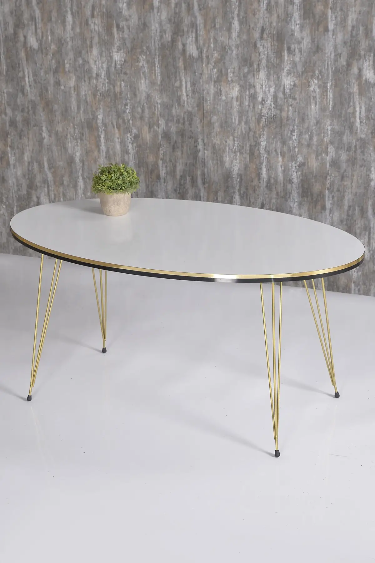 DOLBOVI Zigon Coffee Table And Coffee Table in the Middle Ellipse Set Double Gold White Wire Coffee Table