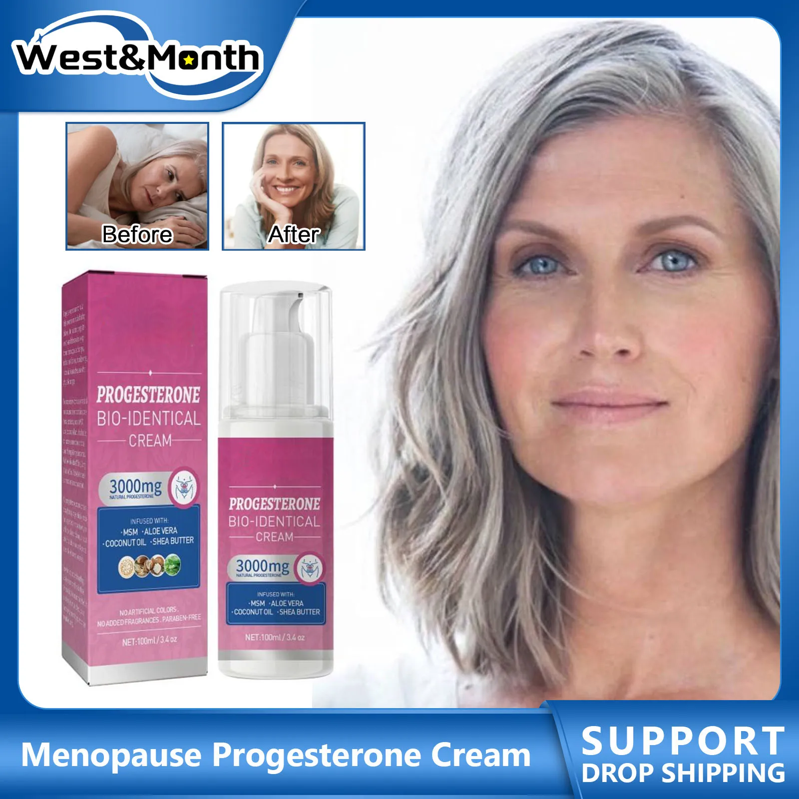 Menopause Progesterone Cream Middle-aged Elderly Women Balance Progesterone Regulate Emotions Night Sweats Insomnia Body Care