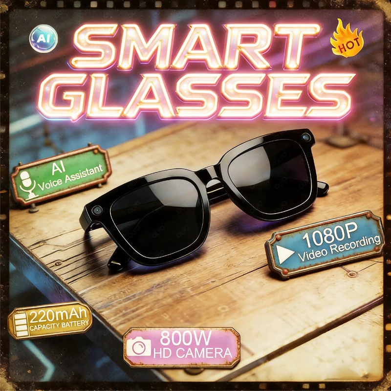 2026年新型aiスマートグラス-bluetoothオーディオ-ai対話-8mp-hdカメラ-220mahバッテリー-ビデオ録画-防振-スマートaiグラス