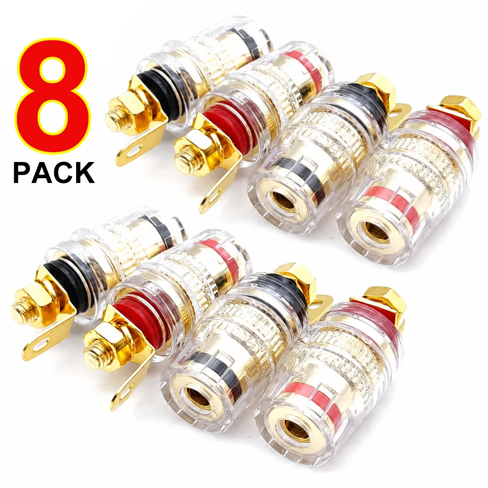 1-8Pcs Gold Pure Copper Speaker Terminal Binding Post 4mm Banana Plug Socket Low Frequency Amplifier Connector for Loudspeakers