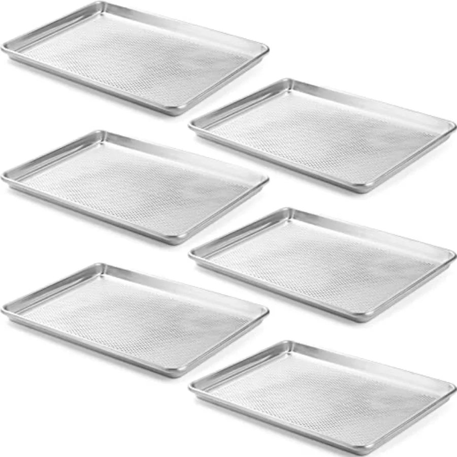 

6 Pack Aluminum Sheet Pan Perforated NSF Listed Half Size 18 x 13 inch Commercial Bakery Cake Bun Pan Baking Tray