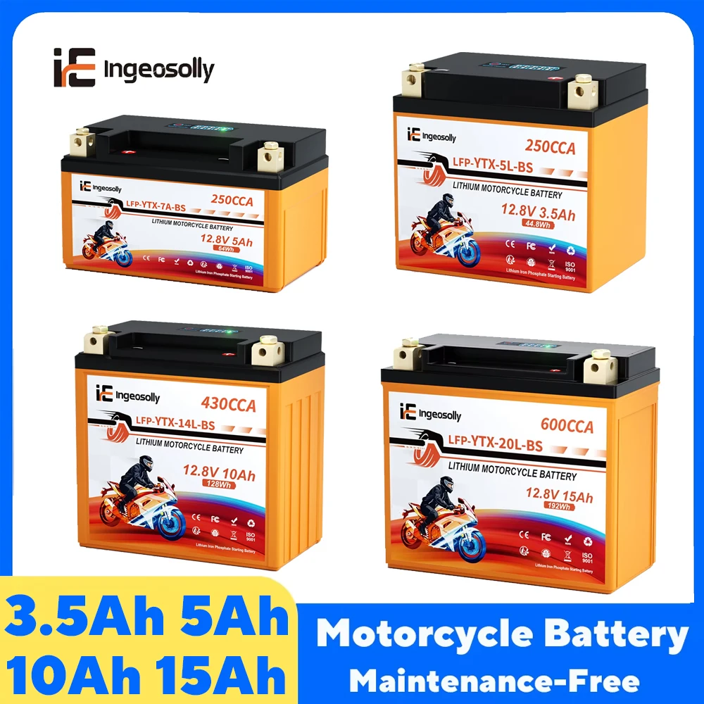 Image of Ingeosolly 12V 2,5Ah 3,5Ah 10Ah 15Ah Motorradbatterie CCA 600 430 250 160 LiFePO4 Starterbatterie mit BMS Spannungsanzeige für ATV UTV Roller Schneemobil Yamaha Honda Suzuki