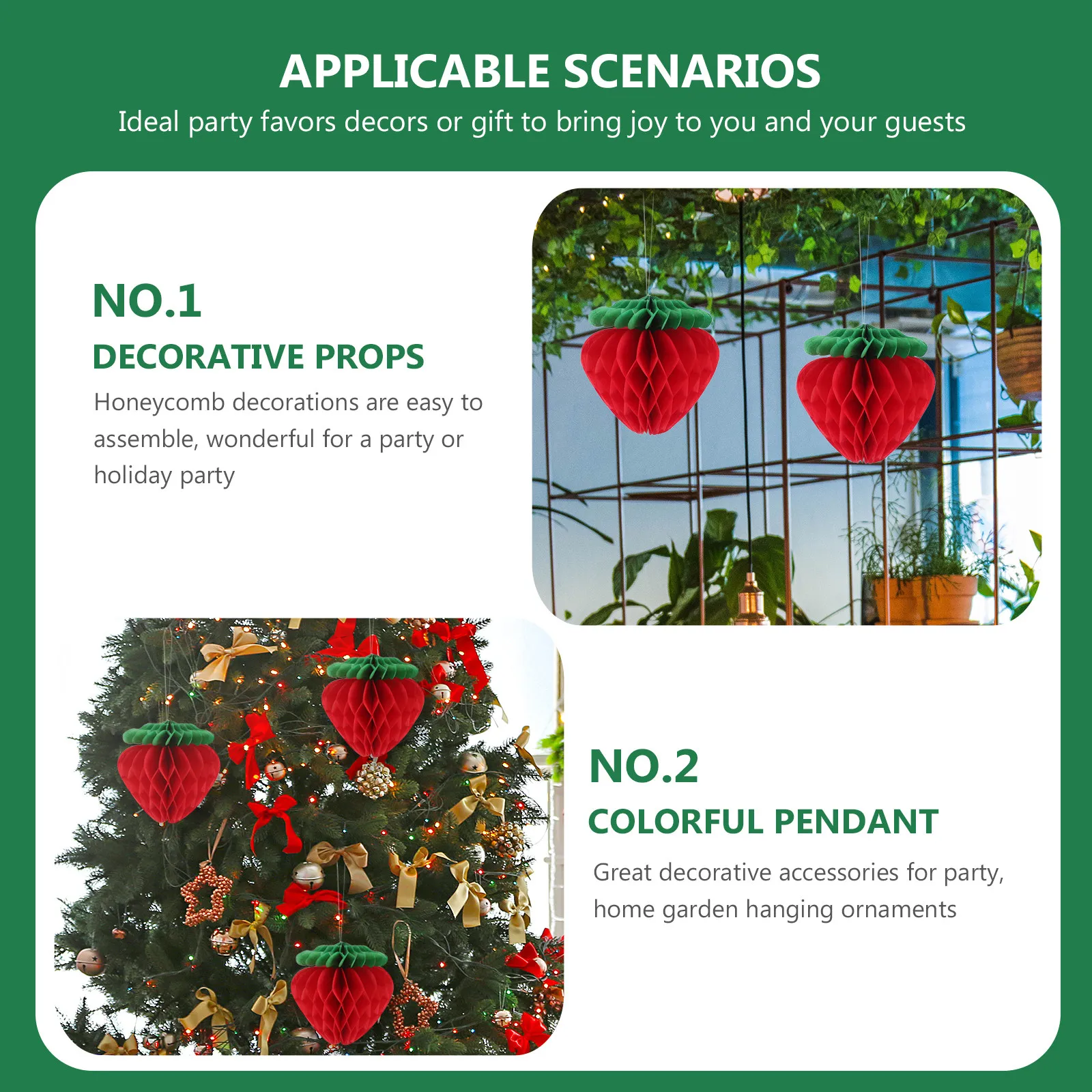 10Pcs Honeycomb Strawberry Hanging Party Decorations Colorful Paper Balls Home Garden Wedding Party Decor Supplies Holiday
