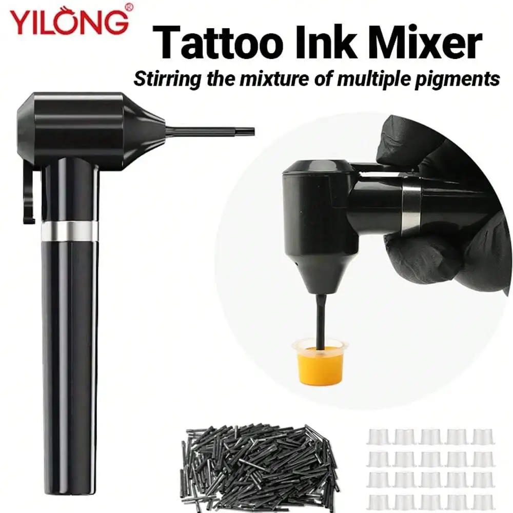 YILONG Ink Mixer With 50pcs Mixing Sticks And 10pcs Ink Cup Set Tattoo Pigment Makeup Eyebrow Color Supply Tool Agitator