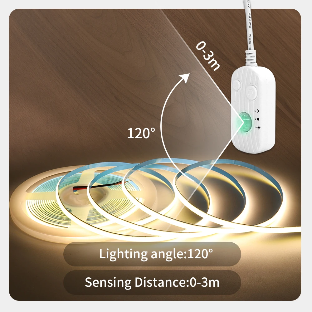 Motion Sensor LED Strips 5V 12V 24V Dimmable Battery Box USB Conector COB LED Flexible Ribbon Light Tape Cabinet Sensor Light