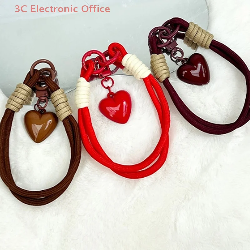 1 Piece Love Double Loop Short Braided Rope Phone Lanyard Hanging Chain Keychain Can Be Carried Twist Rope Anti-loss Pendant