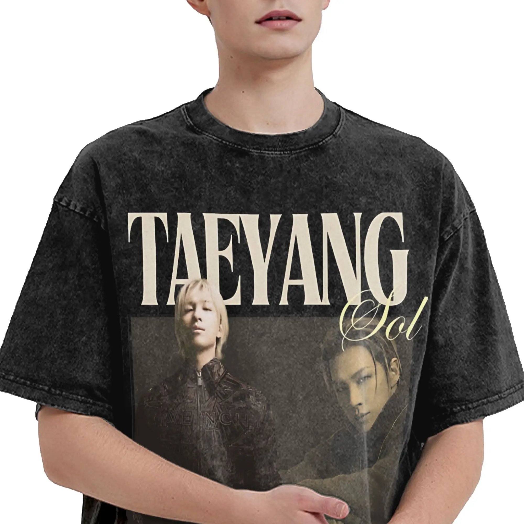 الرجال Taeyang kpop تي شيرت تيز الصيف خمر قصيرة الأكمام تي شيرت طاقم الرقبة الهبي فضفاض تي شيرت رائجة البيع