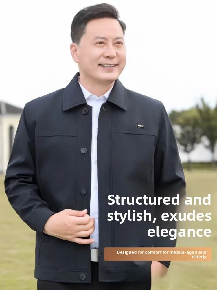 

Повседневная мужская одежда Jaet, осенняя одежда, верхняя одежда на пуговицах, топ для папы среднего возраста и ly Faion, полиэфирное волокно Busin Gentlema...