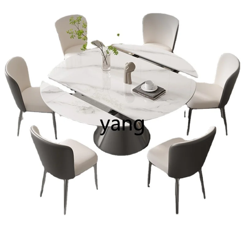 Yjq Light Luxury Stone Plate Dining Table and Chair Set Small Apartment Minimalist Restaurant Retractable Folding Rotating Table