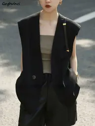 Sleeveless Vests Women French Style Elegant Ladies Long Clothing Pure Color Spring Summer Baggy Outwear Casual Office New Trendy