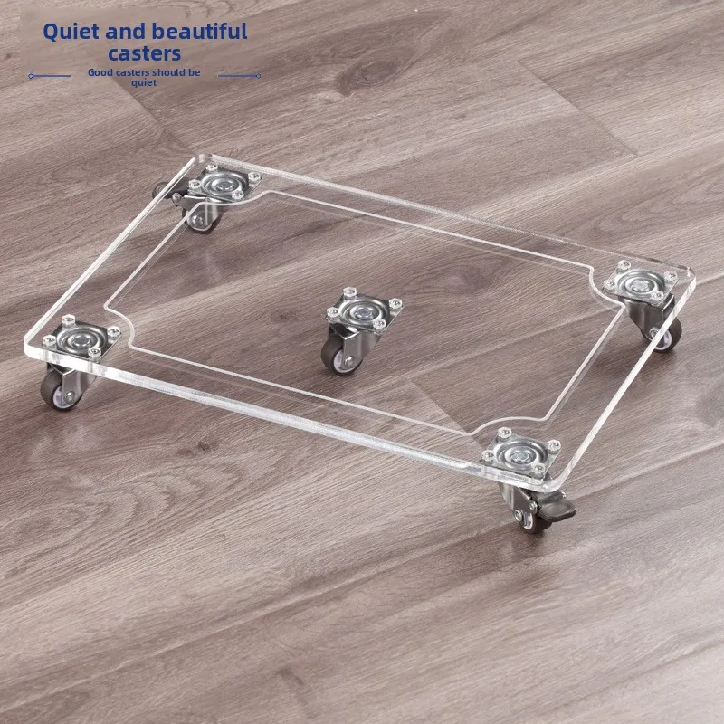 

Square Transparent Acrylic Tray with Wheels Movable Appliance Base Flower Pot Stand Multi-Functional Mobile Cart
