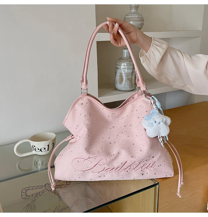 Y2k Fashion Letter Printing Pattern Shoulder Bag for Women 2026 Sweet Girls Vintage Casual Tote Bag Handbags Large Capacity Bag