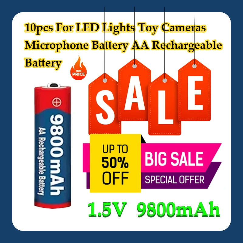 

10pcs For LED Lights Toy Cameras Microphone Battery 1.5V AA 9800mAh Rechargeable Battery