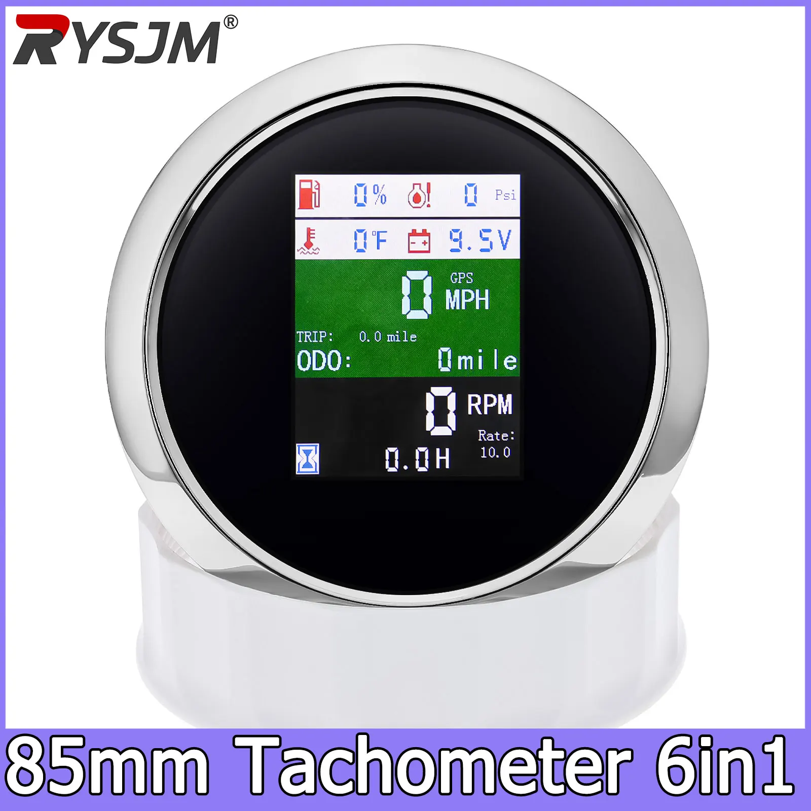 6in1 Multi-functional Digital Gauge 85mm Tachometer GPS Speedometer Oil Pressure Fuel Level Gauge 9-32V Boat Car Motorcycle