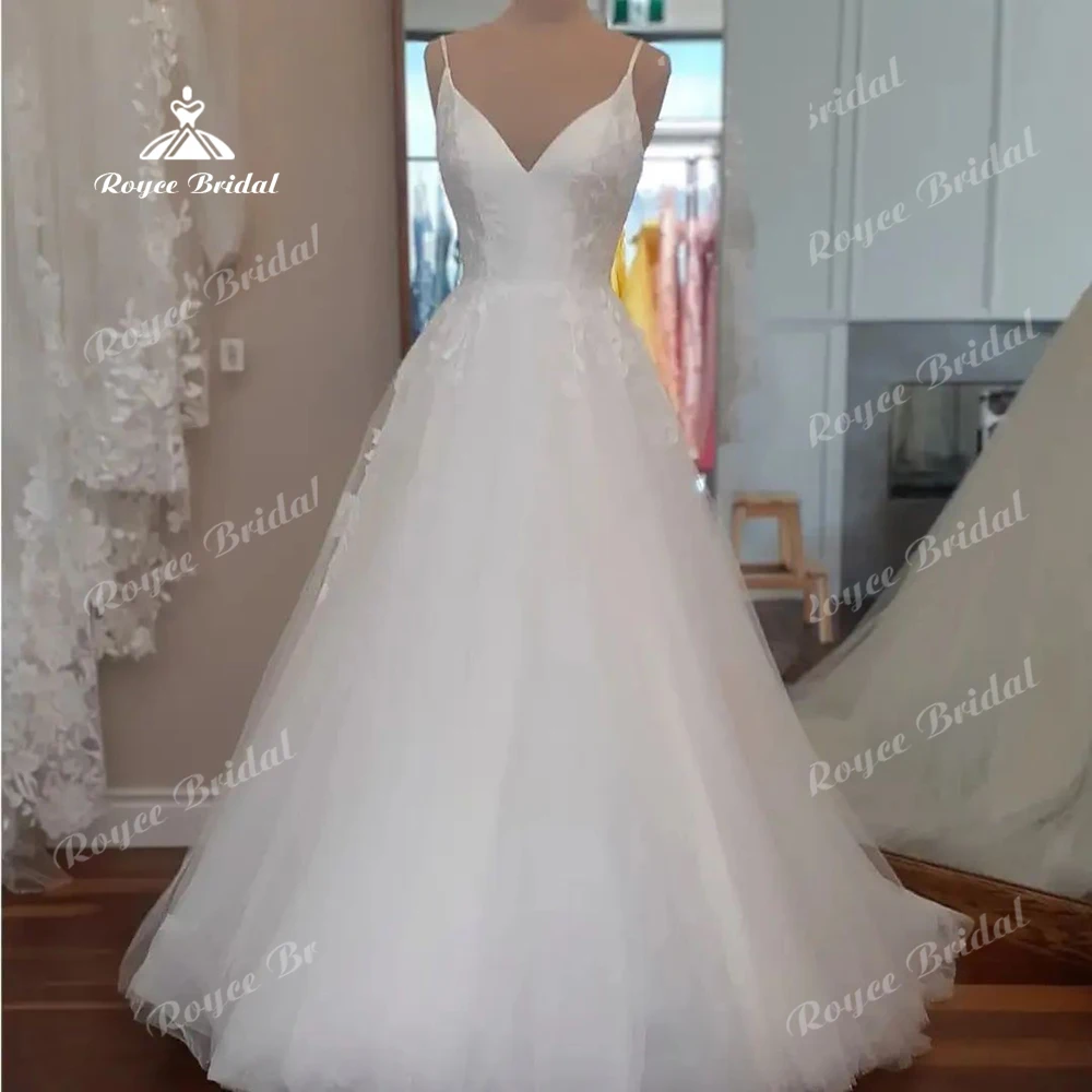 

Roycebridal Lace Appliques V Neck Civil Wedding Dress for Women 2024 Open Back A Line Bridal Gown Vestido Noiva Casamento