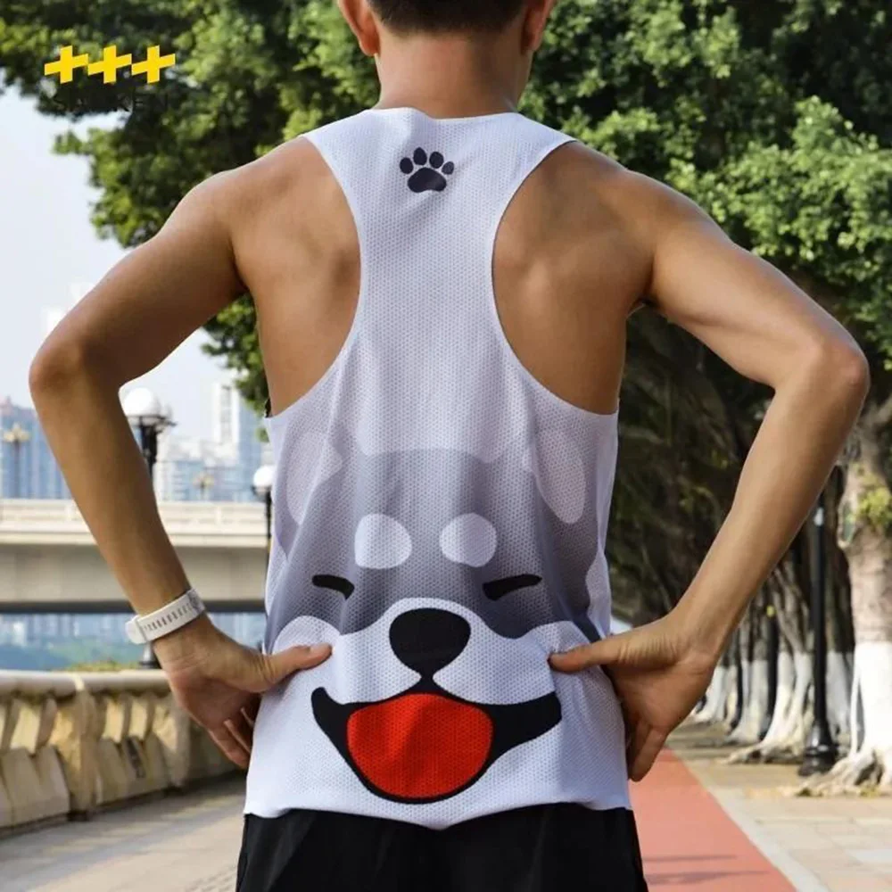 Men Vest Mesh Sports Running Gym Training Sleeveless Tops Breathable Mesh Quick-Drying Cute Shiba Inu Vest Summer Men\'s Clothes