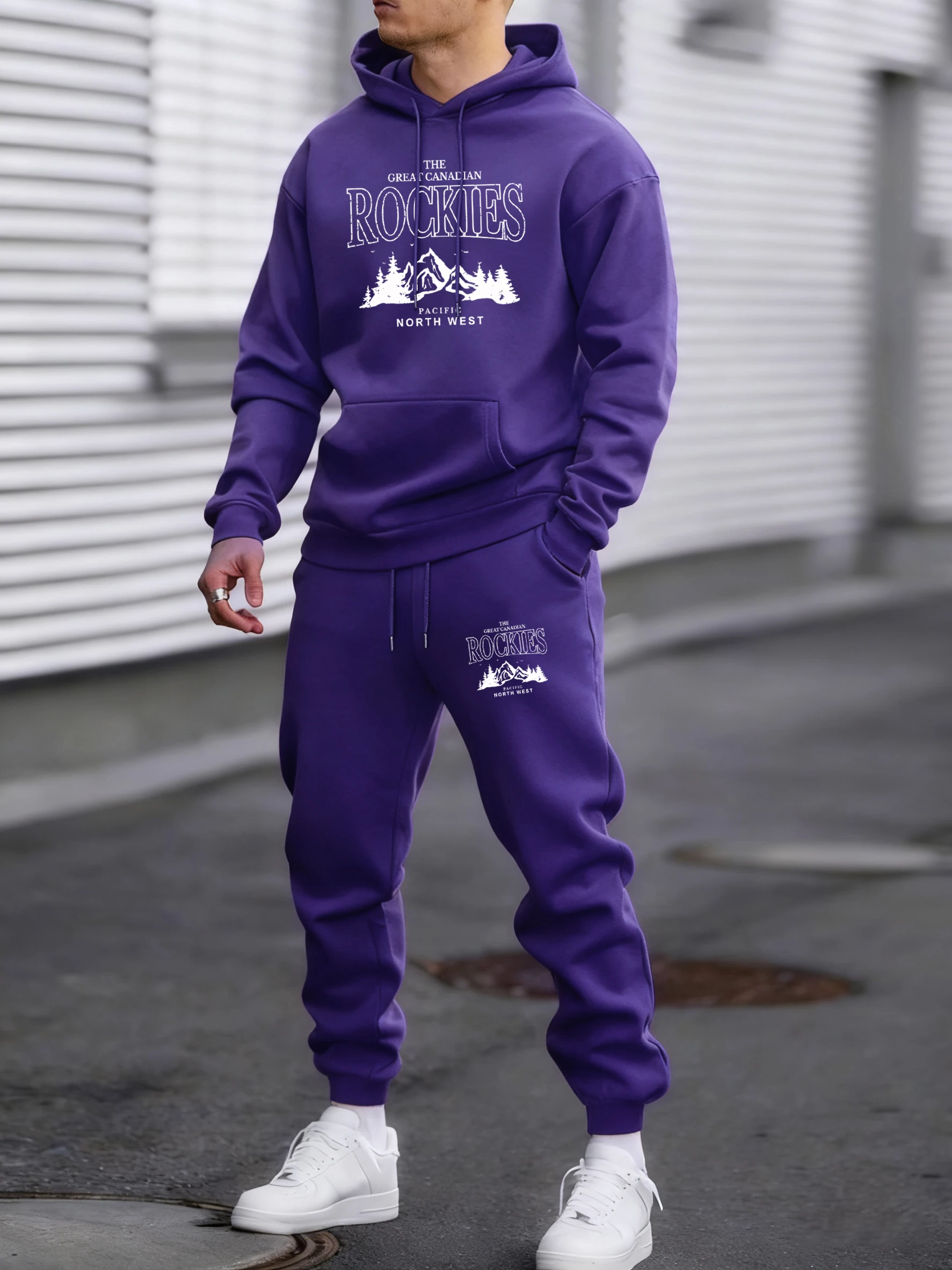 Trajes deportivos con estampado de Rockies Canadian Pacific North West para hombre, Sudadera con capucha suave y cálida, ropa holgada de lana de otoño, pantalones sencillos informales para hombre