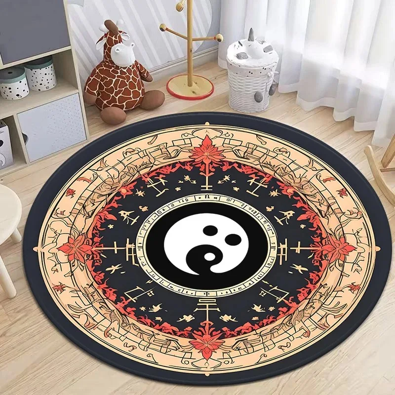 Tapete Redondo de Metal Yin Yang Bagua, Estilo Steampunk com Padrão de Engrenagens de Bronze, Tapete Circular para Sala de Estar, Decoração Moderna para Dojo