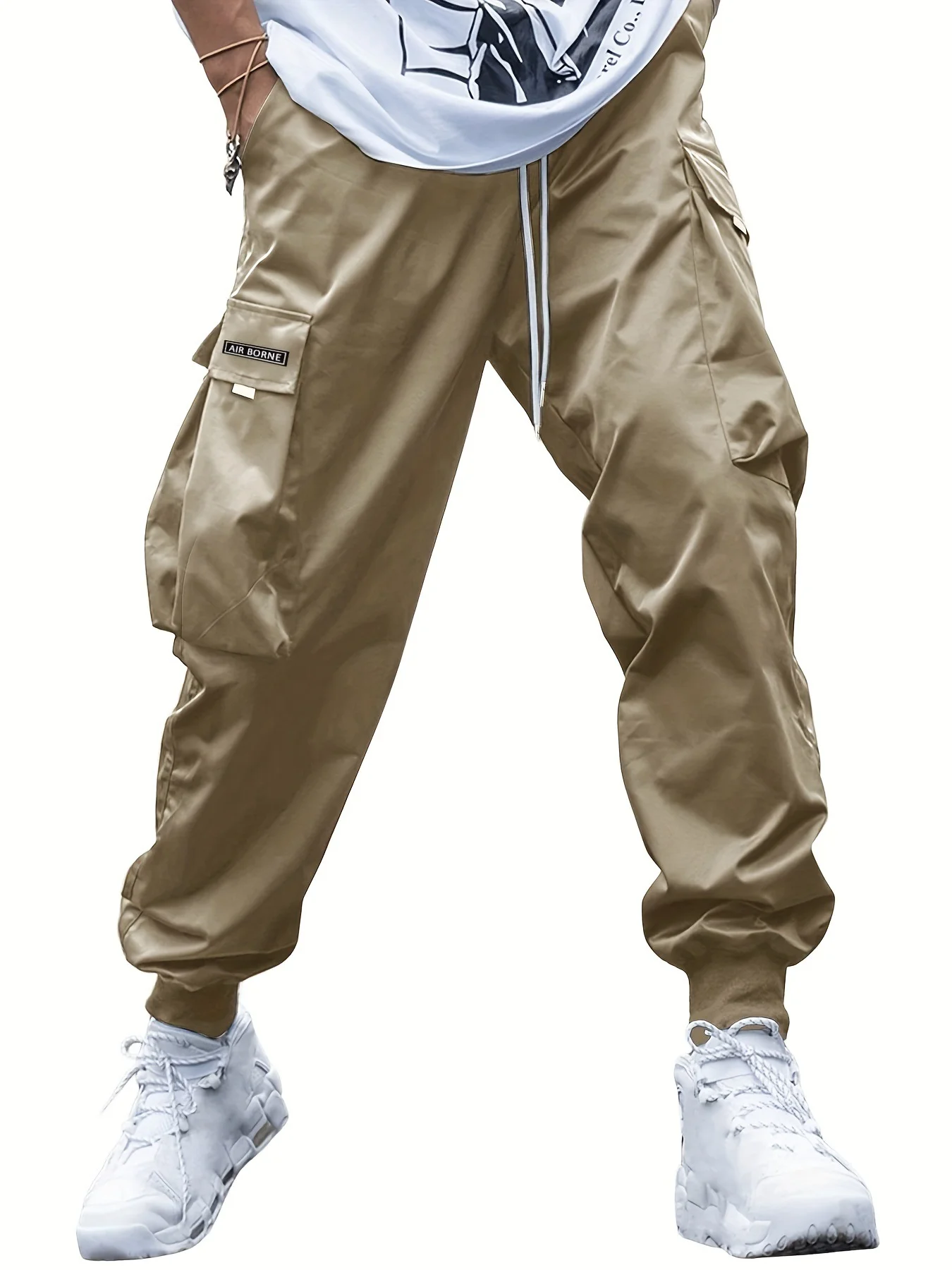 

Men's Reflective Cargo Joggers - Multi-Pocket Design, Drawstring Waist & Ribbed Cuffs, Safe for Night Streetwear & Daily