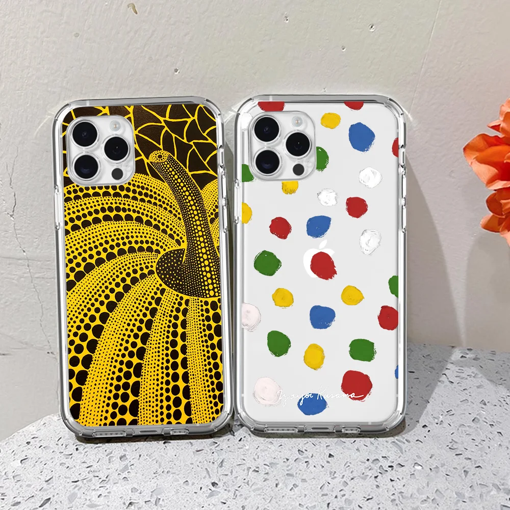 Y-Yayoi K-Kusama A-Art For iPhone 16 15 13 14 12 11 Pro Plus MAX XS iPhone13 14 Mini Transparent Phone Case