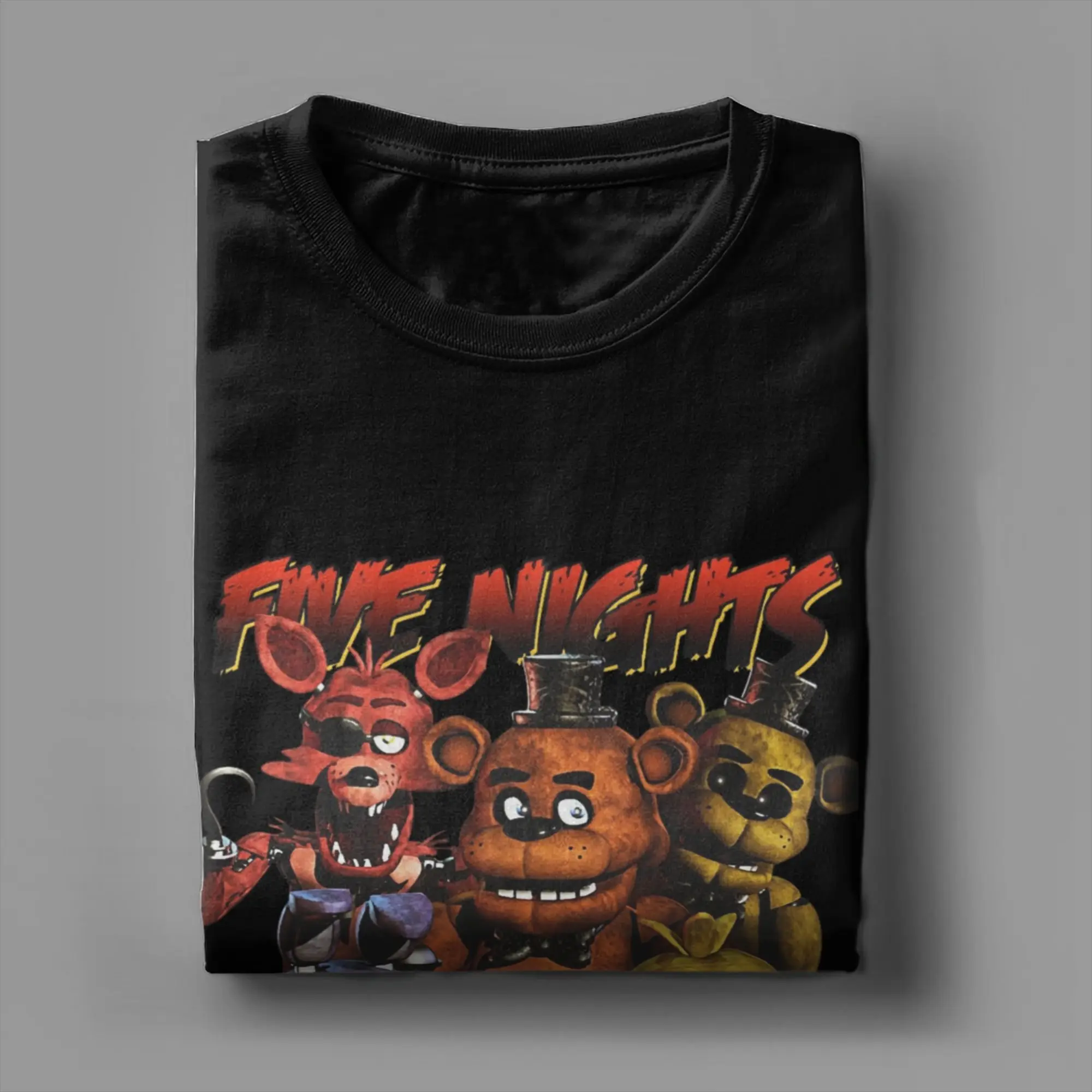 محب FNAF في فريدي تي شيرت الرجال الياقة المستديرة القطن الخالص تي شيرت قصير الأكمام تي شيرت حجم كبير الملابس #4