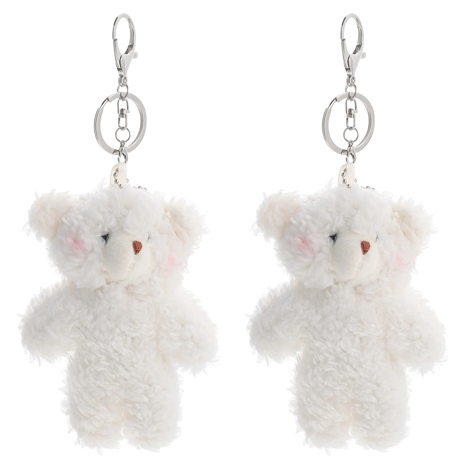 2 Pcs Key Chain Pendant Keychain Gift Fluffy Bear Plush Backpack Kawaii Rings Bag Hanging Ornament The