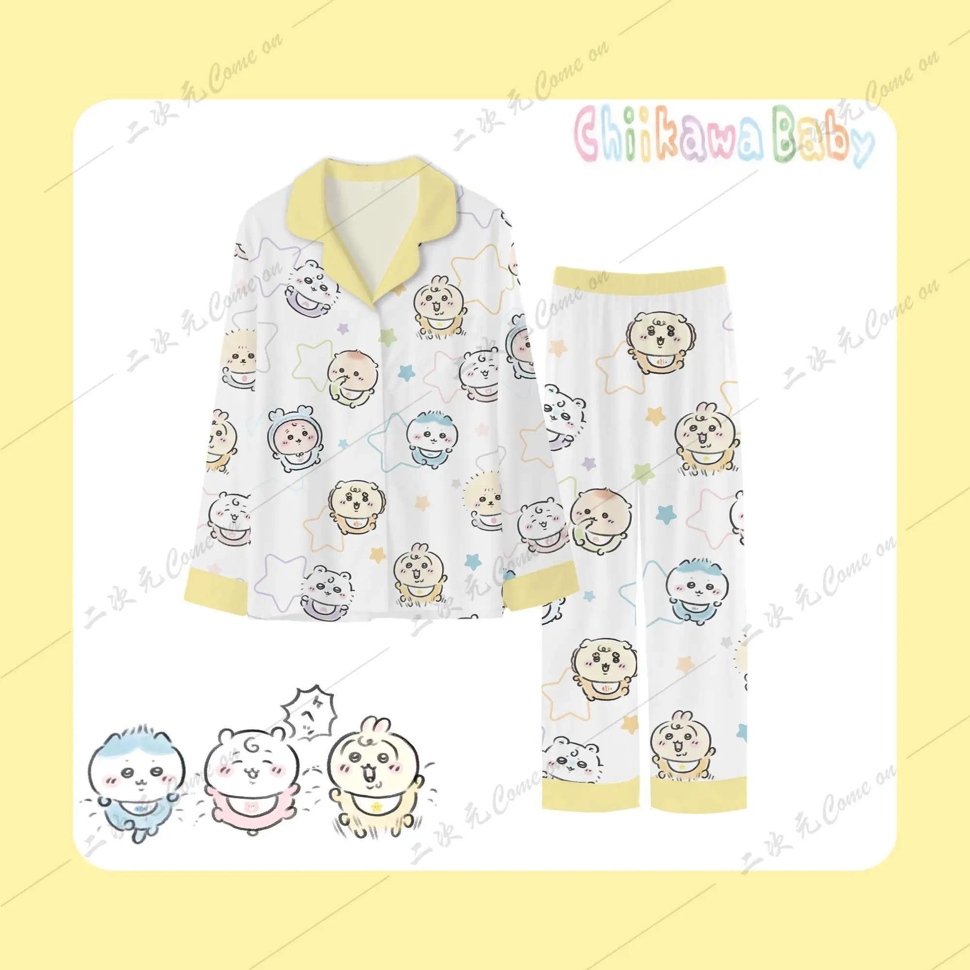 NEW Chiikawa Hachiware couple homewear set Cute Usagi pattern printing cartoon pajamas kawaii Girls' long-sleeved pajamas set