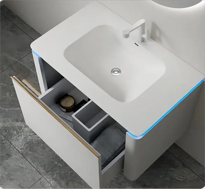 

%￥Hot Sales Modern Luxury Design Bathroom Sink Cabinet with Induction Light for Hotel Use