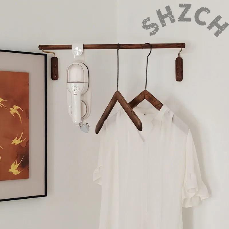 Black Walnut Corner Coat Rack  Space Saving Wall Mounted Hanger for Bedroom/Shop Solid Wood with Rotatable Hooks