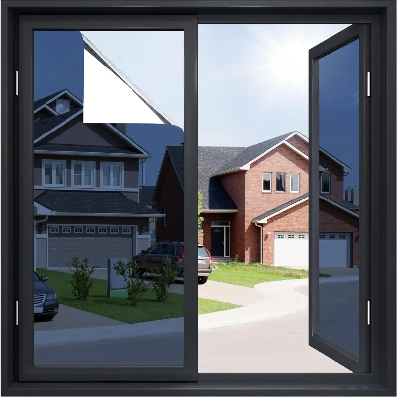 

【Dark Blue Silver 】Window Film One Way Privacy Static Cling Heat Insulatio Explosion-Proof Anti UV Reusable Glass Tint Film