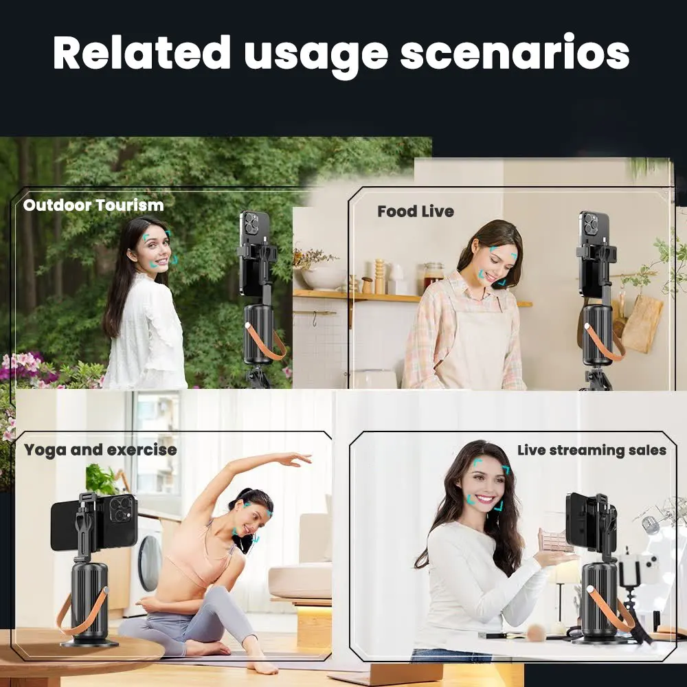 Selfieshow Gimbal 360 Rotation AI Automatic Tracking Shooting Stabilizer Detachable Phone Clip Mini Selfie Stick PhoneHolder
