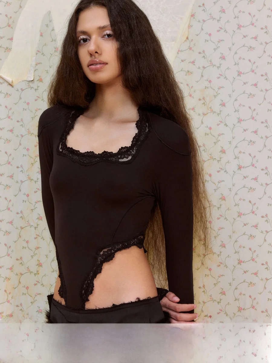 

DUE E CHEN Court Sle Ruffle oulder One-Piece apewear Women's Design Slimming Top Square Collar Nylon Fabric Low Waist