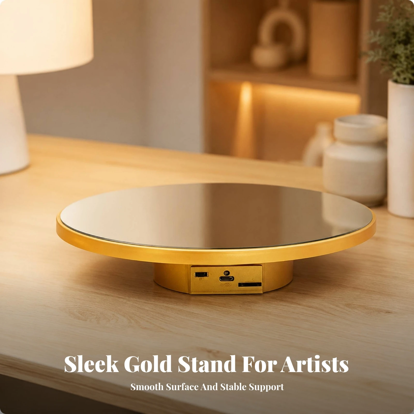 Rotating Stand Adjustable-Speed Rotating Display Turntable with Mirror Top Motorized Display Support for Photographers