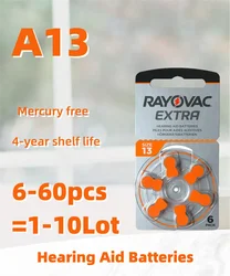 Apparecchio acustico A13 batteria 6-60PCS RAYOVAC batterie EXTRA zinco aria 1.45V.13A A13 P13 PR48 batteria per apparecchi acustici BTE CIC RIC OE