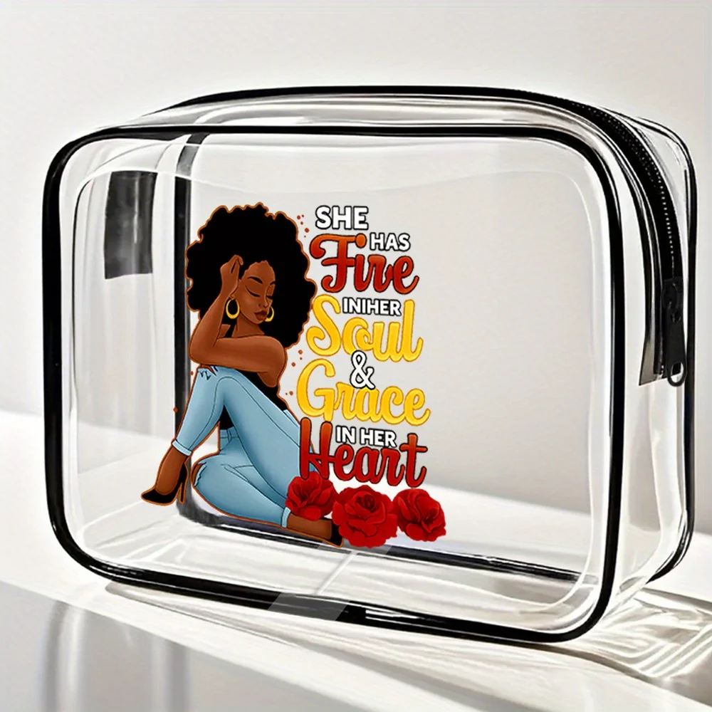 Durchsichtige Kosmetiktasche – „Fire in Her Soul“ Inspirierende Reise- und Strand-Make-up-Tasche