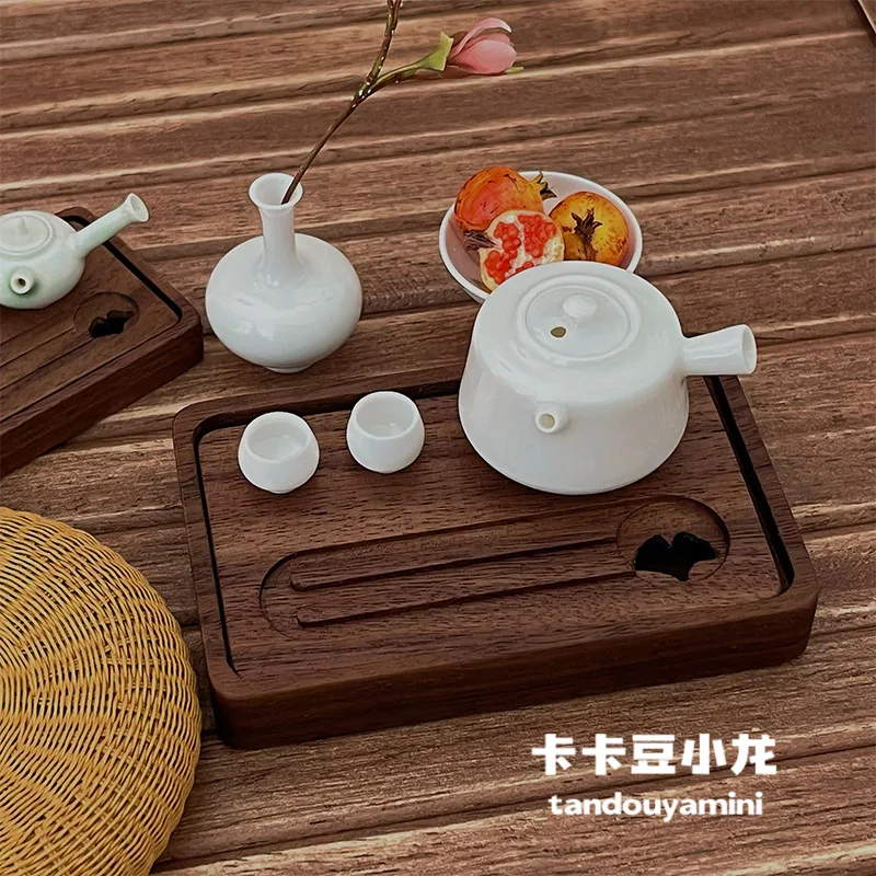 1/6 1/12 มินิชุดบ้านตุ๊กตาเฟอร์นิเจอร์อุปกรณ์เสริมวอลนัท Retro ถาดชา Bjd Ob11 Gsc Blyth ทหาร Lol Miniatures ฉากตกแต่ง