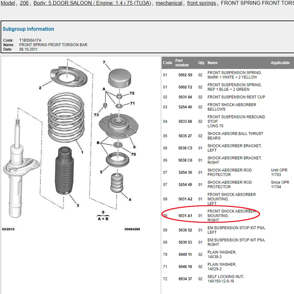 Suitable for Peugeot 206 206+ (T3E) 207 (T3) 207 i Citroen C2 CHINE FRONT SHOCK ABSORBER MOUNTING 5031A1