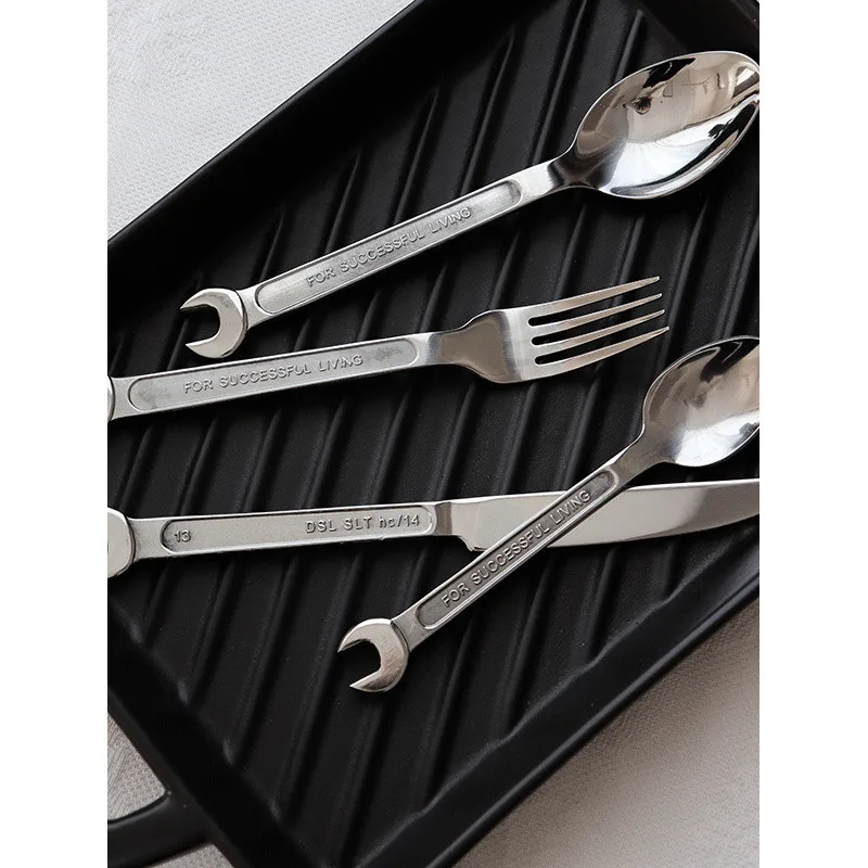 Stainless Steel Cutlery Set, Flatware, Wrench, Knife, Fork, Spoon, Kitchen Accessories, 4Pcs